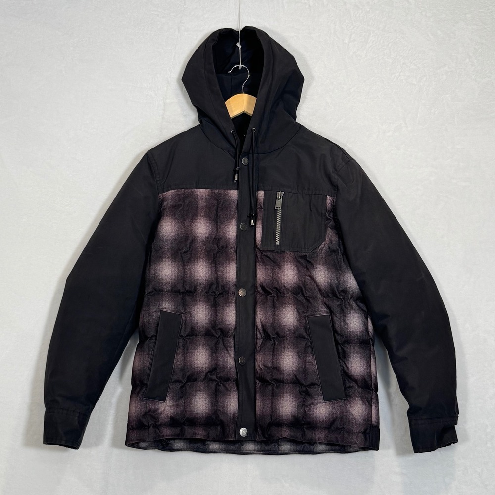 Pendleton Black Ombre Plaid Down Hooded Puffer Jacket Small